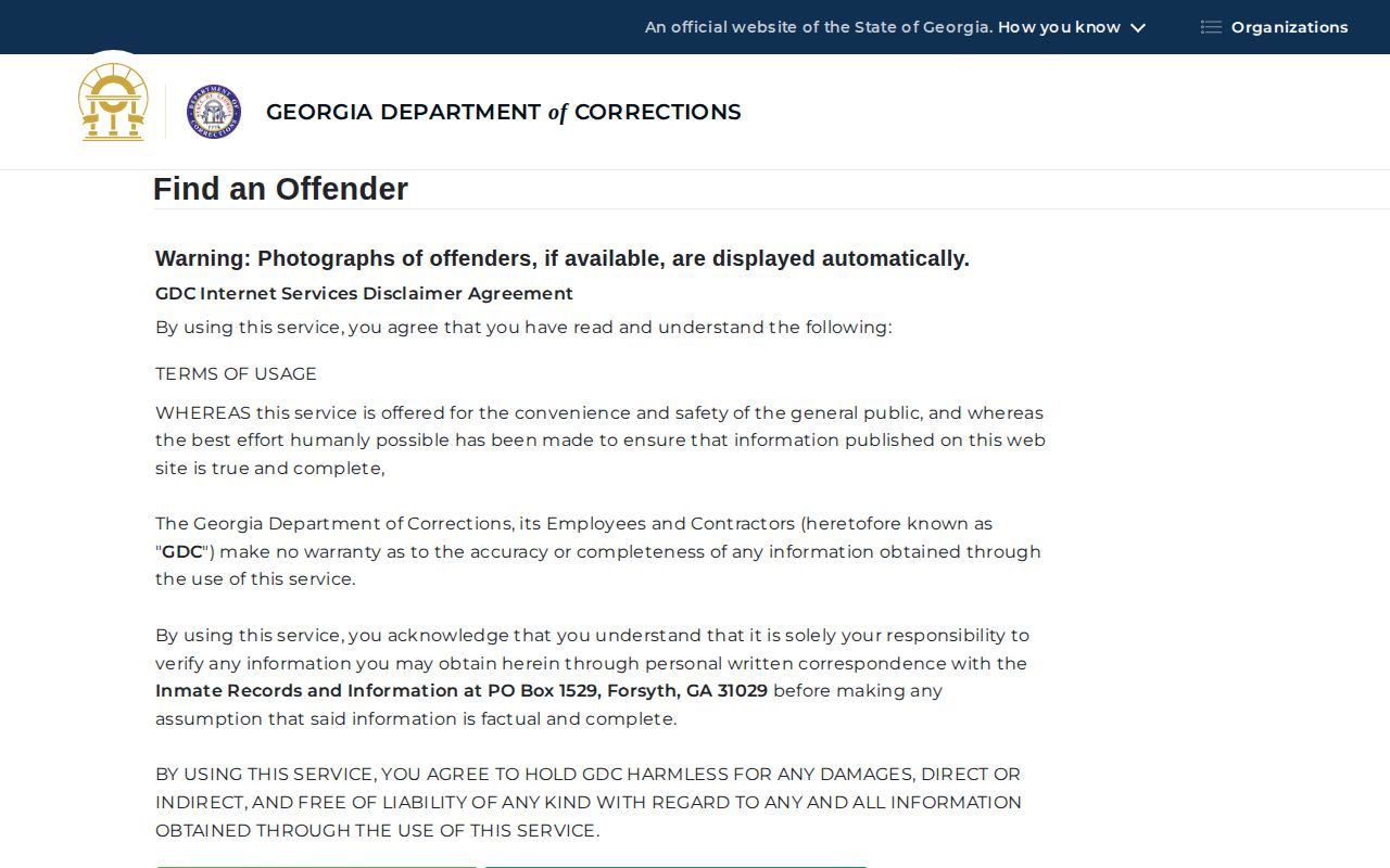 Wilkes County state-custody offender search with GDC photo notice